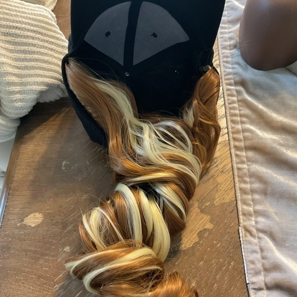 Long hundred percent Synthetic Wig Hat Cap – Copper Brown & Blonde Highlights